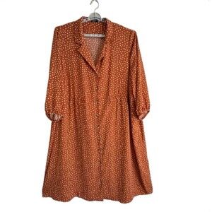 ASOS DESIGN Polka Dot Long Sleeve Button Midi Shirt Dress Size 24